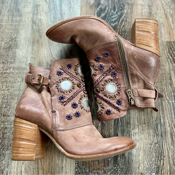 A.S. 98 Tan Leather Boho Booties - Picture 1 of 9